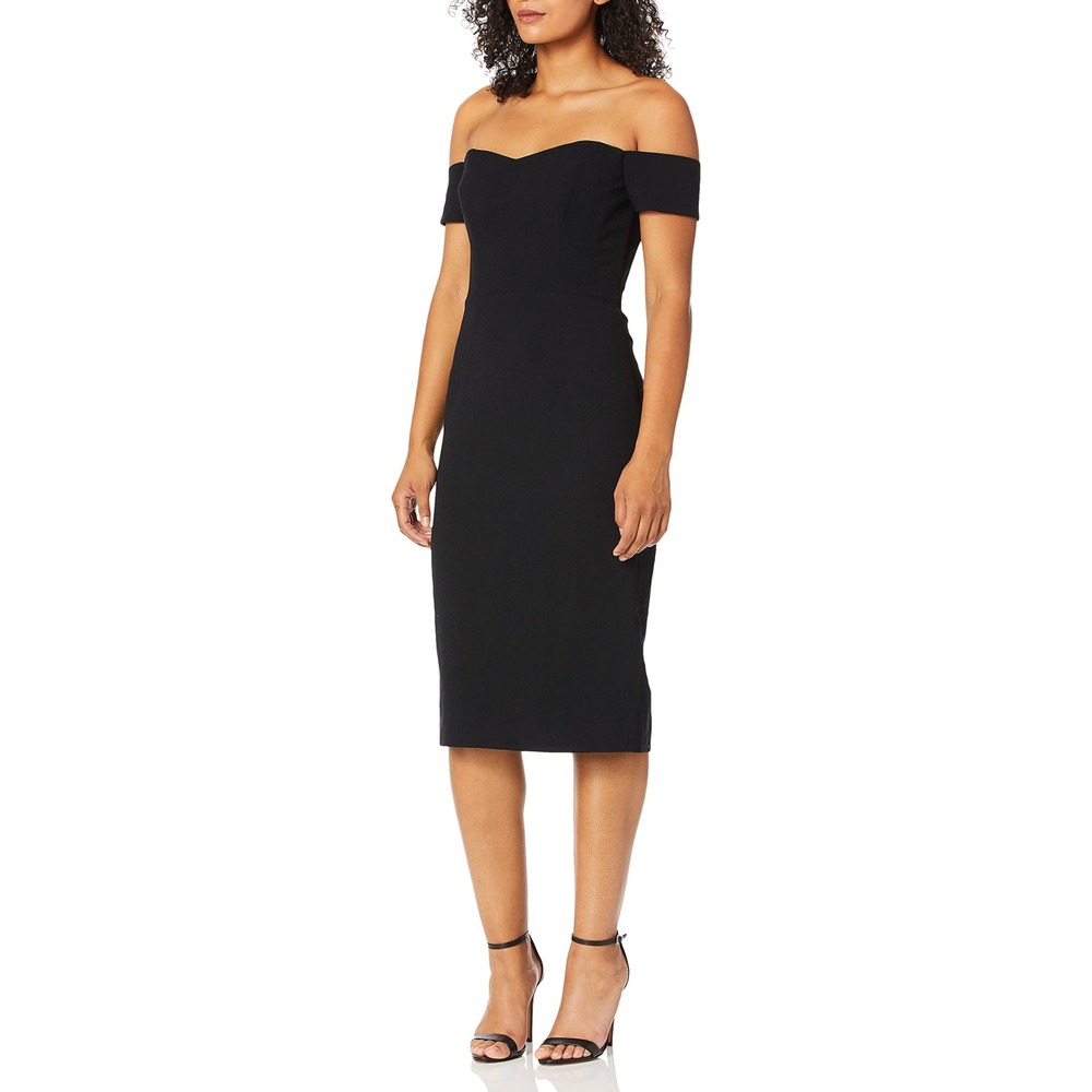 NWT Dress the Population Black Off Shoulder Sweetheart Bodycon‎ Midi Dress - Sm